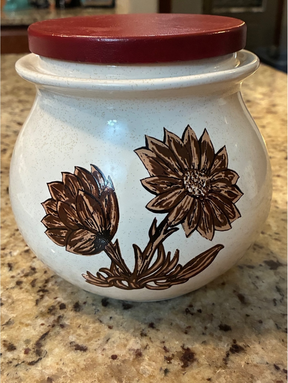 Vintage Hyalyn USA Ceramic Jar with Lid Brown Floral Design